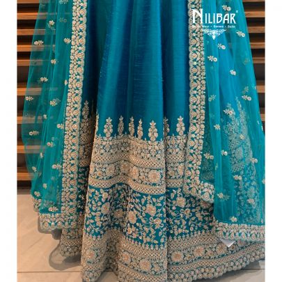 Peacock Blue Silk Bridal Lehenga