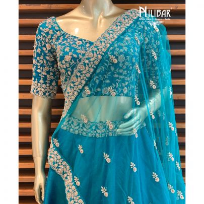 Peacock Blue Silk Bridal Lehenga