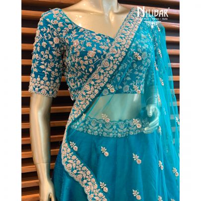 Peacock Blue Silk Bridal Lehenga