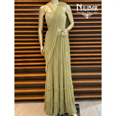 Olive Green Draped Saree