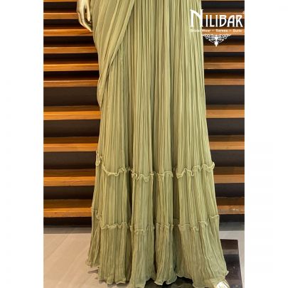 Olive Green Draped Saree