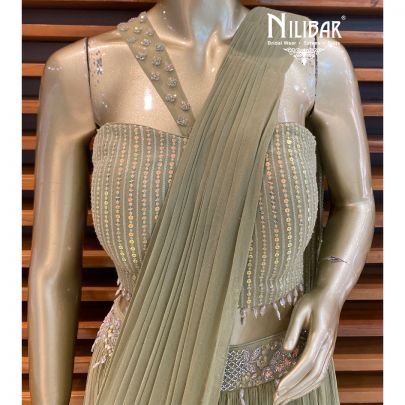 Olive Green Draped Saree
