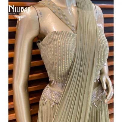Olive Green Draped Saree