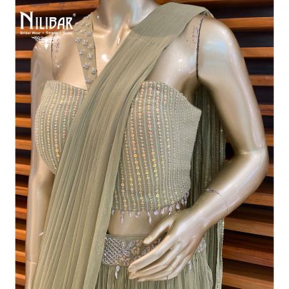 Olive Green Draped Saree