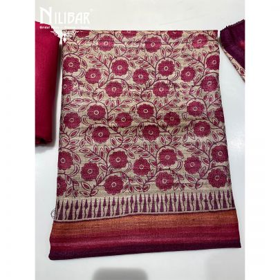 Jam Pink Organic Silk Unstitched Suit