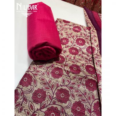 Jam Pink Organic Silk Unstitched Suit