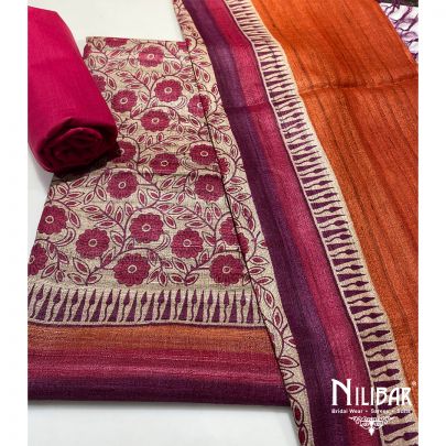 Jam Pink Organic Silk Unstitched Suit