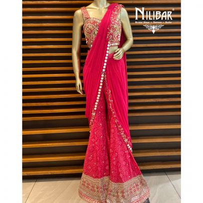 Hot Pink Chinon Draped Saree