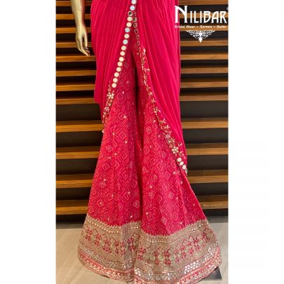 Hot Pink Chinon Draped Saree