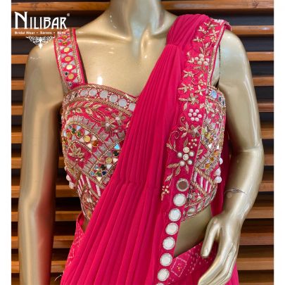 Hot Pink Chinon Draped Saree