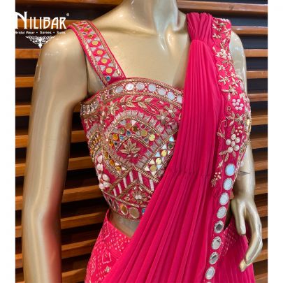 Hot Pink Chinon Draped Saree