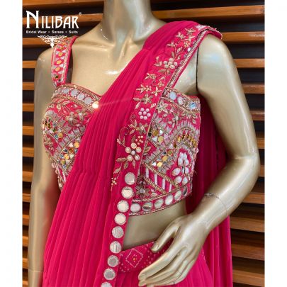 Hot Pink Chinon Draped Saree