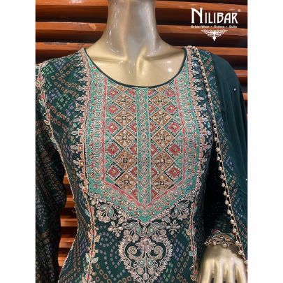 Bottle Green Crepe Anarkali Suit