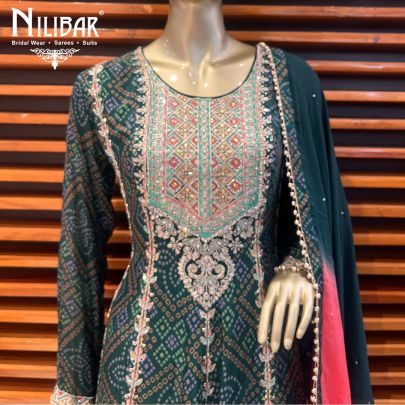 Bottle Green Crepe Anarkali Suit
