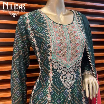 Bottle Green Crepe Anarkali Suit