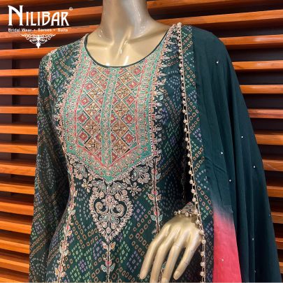 Bottle Green Crepe Anarkali Suit