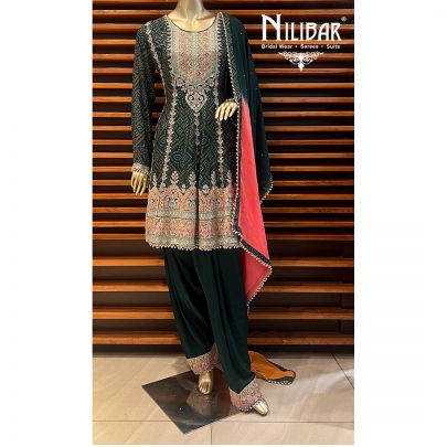 Bottle Green Crepe Anarkali Suit