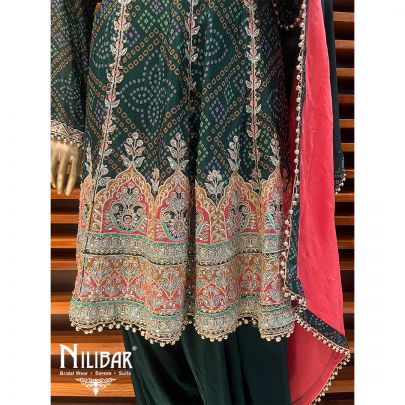 Bottle Green Crepe Anarkali Suit