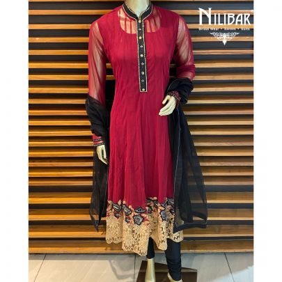 Maroon Net Anarkali Suit
