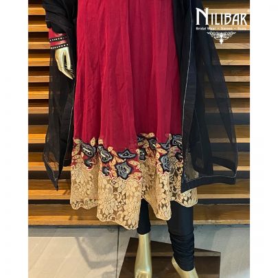 Maroon Net Anarkali Suit