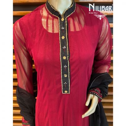 Maroon Net Anarkali Suit