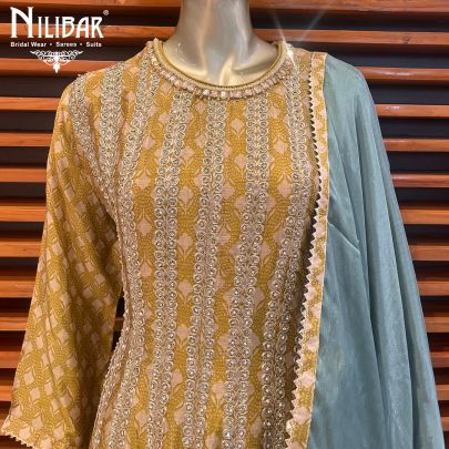 Mustard with Contrast Mint Crepe Sharara Suit