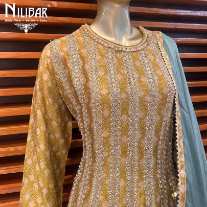 Mustard with Contrast Mint Crepe Sharara Suit