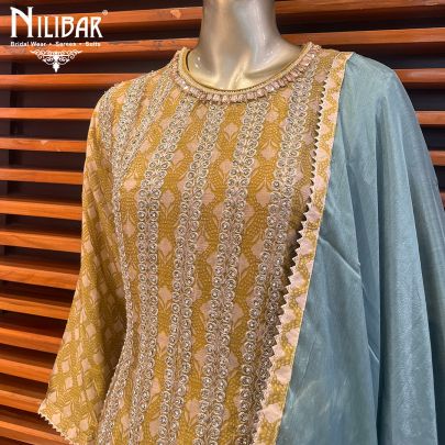 Mustard with Contrast Mint Crepe Sharara Suit