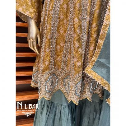 Mustard with Contrast Mint Crepe Sharara Suit