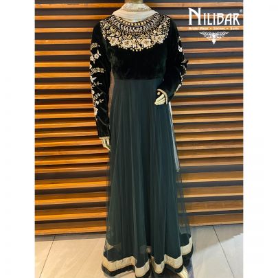 Bottle Green Net Anarkali Suit