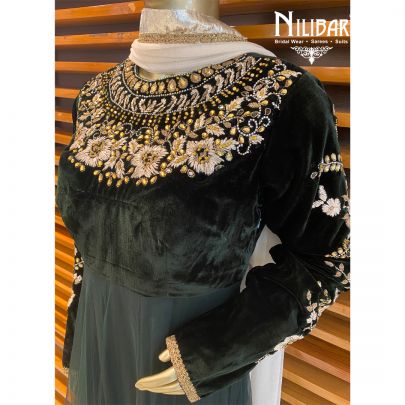 Bottle Green Net Anarkali Suit