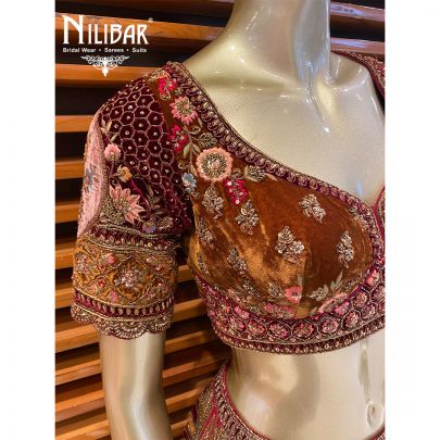 Multicolored Velvet Bridal Lehenga