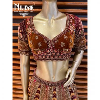 Multicolored Velvet Bridal Lehenga
