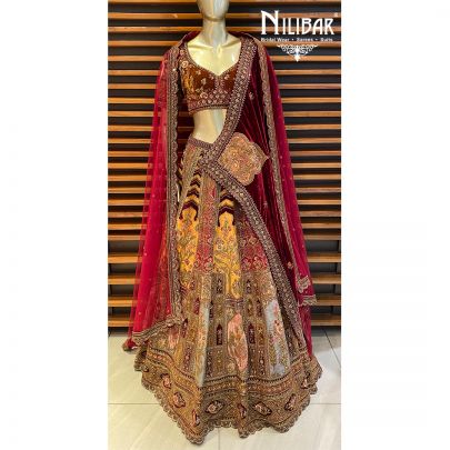 Multicolored Velvet Bridal Lehenga