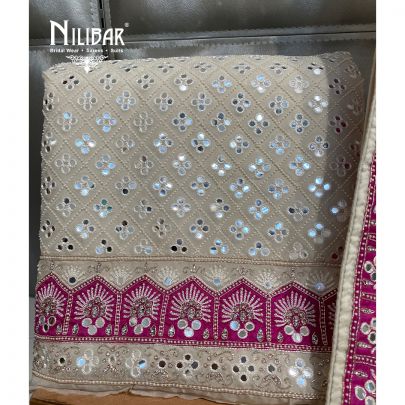 White Pink Organza Unstitched Suit