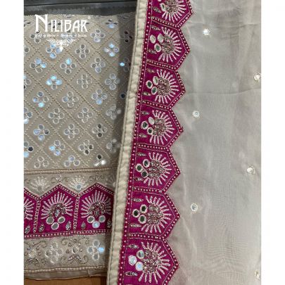 White Pink Organza Unstitched Suit