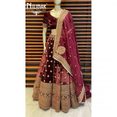 Mahogany Velvet Bridal Lehenga