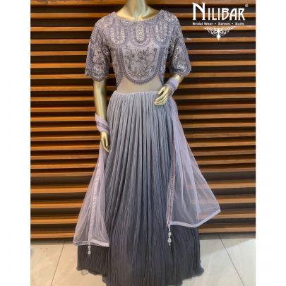 Grey Lycra Net Gown