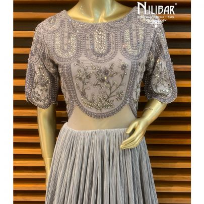 Grey Lycra Net Gown