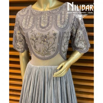 Grey Lycra Net Gown