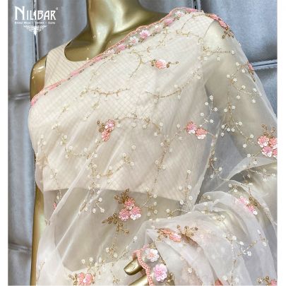 Pearl White Organza Saree