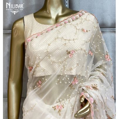 Pearl White Organza Saree