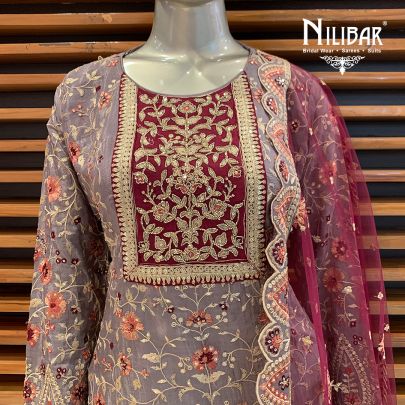 Spanish Gray with Contrast Mehroon Georgette Palazzo Suit