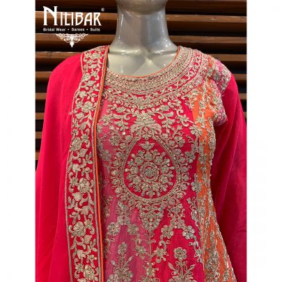 Hot Pink Crepe Long Peplum Suit