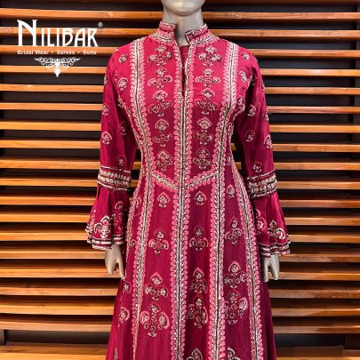 Mehroon Silk Anarkali Suit with Palazzo