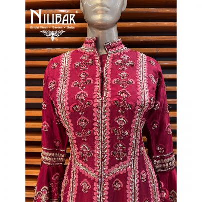 Mehroon Silk Anarkali Suit with Palazzo