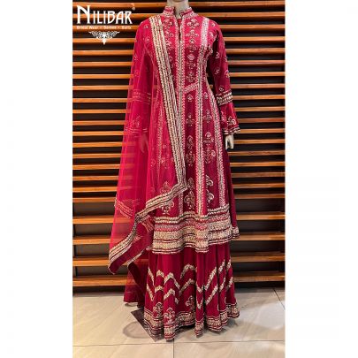 Mehroon Silk Anarkali Suit with Palazzo