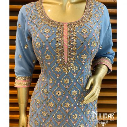 Blue and Pink Georgette Garara Suit Set