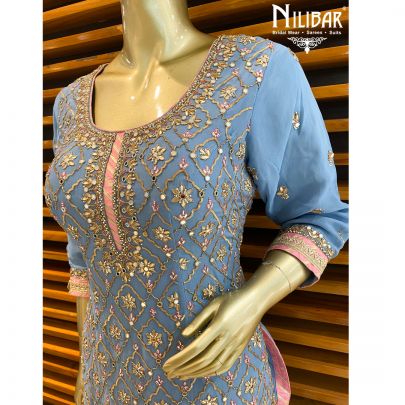 Blue and Pink Georgette Garara Suit Set