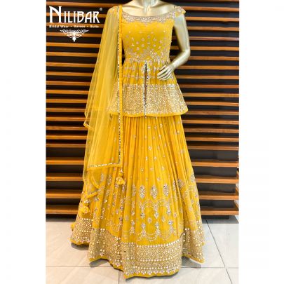 Yellow Georgette Peplum Lehenga
